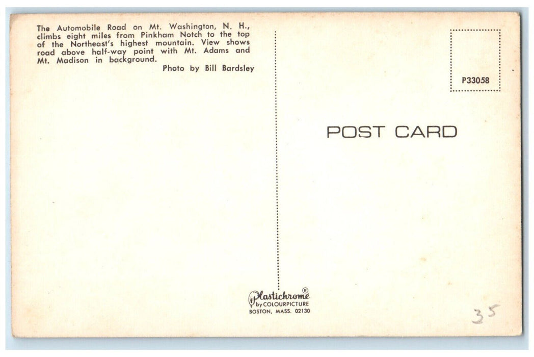 View Of The Automobile Road On Mt. Washington New Hampshire NH Vintage Postcard
