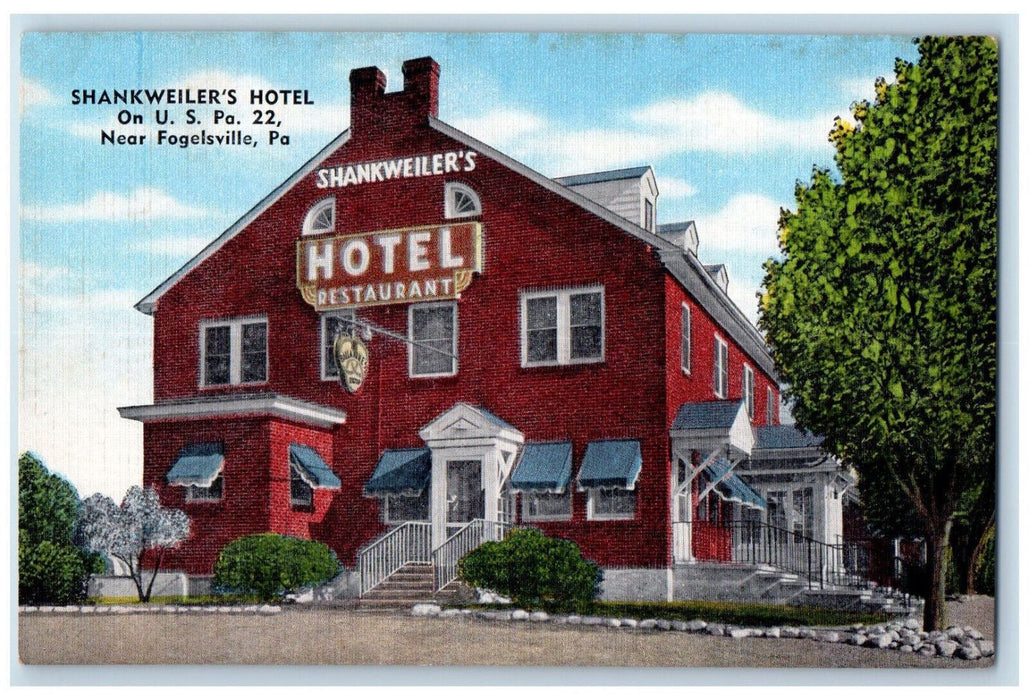 c1950's Shankweiler's Hotel Restaurant Fogelsville Pennsylvania PA Postcard