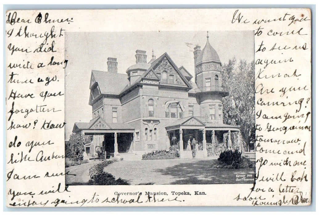 1907 Governor's Mansion House Topeka Kansas KS Posted Antique Postcard