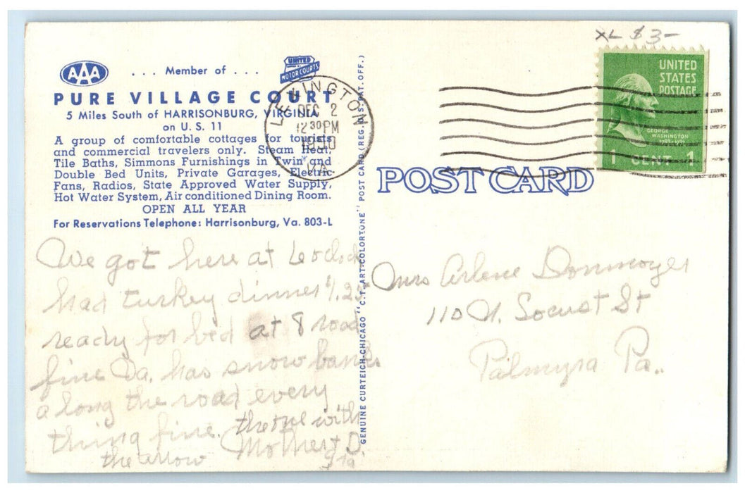 1950 Pure Village Court Harrisonburg Virginia VA Multiview Vintage Postcard