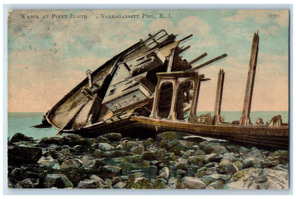1911 View Of Wreck At Point Judith Narragansett Peir Rhode Island RI Postcard