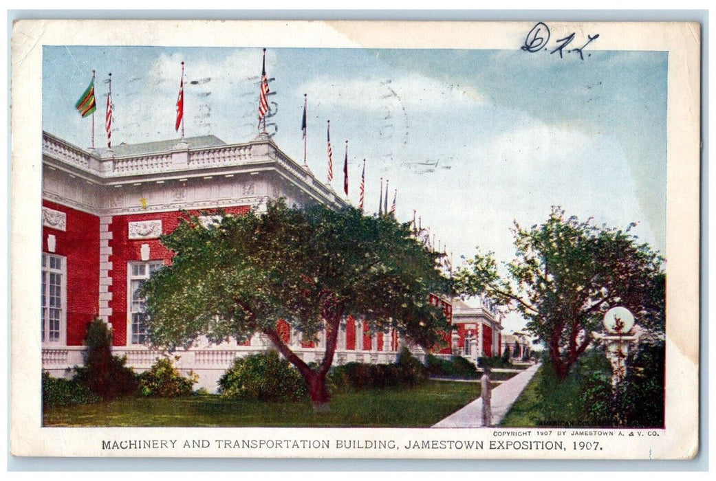 1907 Machinery Transportation Building Jamestown Exposition Norfolk VA Postcard