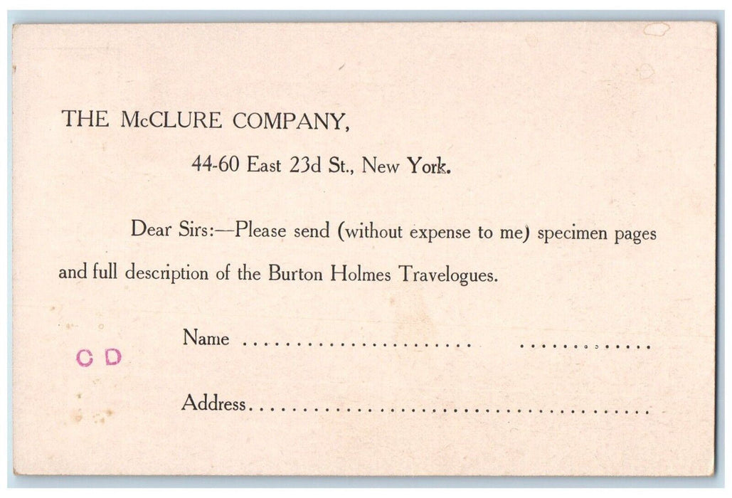 The McClure Company Specimen Pages Of Burton Holmes Travelogues NY Postcard