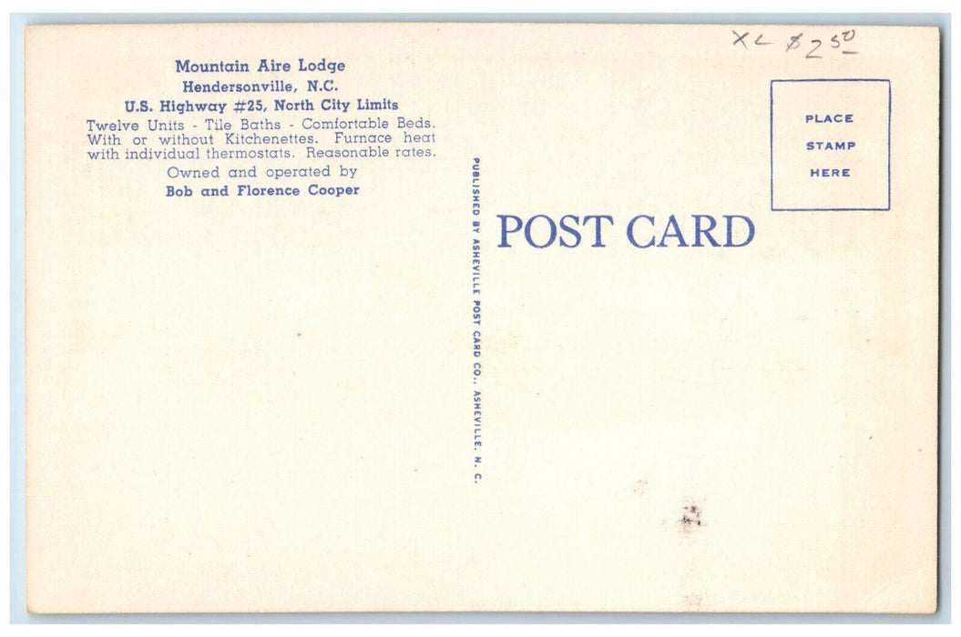 c1940's Mountain Aire Lodge Hendersonville North Carolina NC Postcard