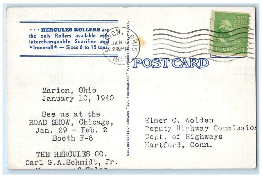 1940 The Hercules Company Vintage Marion Ohio OH, Rollers Advertising Postcard