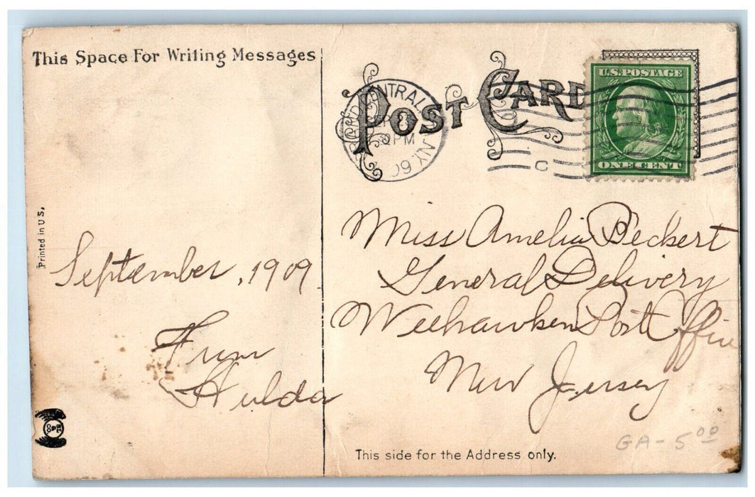 1909 Hudson-Fulton Celebration Grand Central NY Embossed Airbrushed Postcard