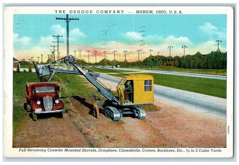 1940 The Osgood Company Marion Ohio OH, Shovel Cutting Advertising Postcard