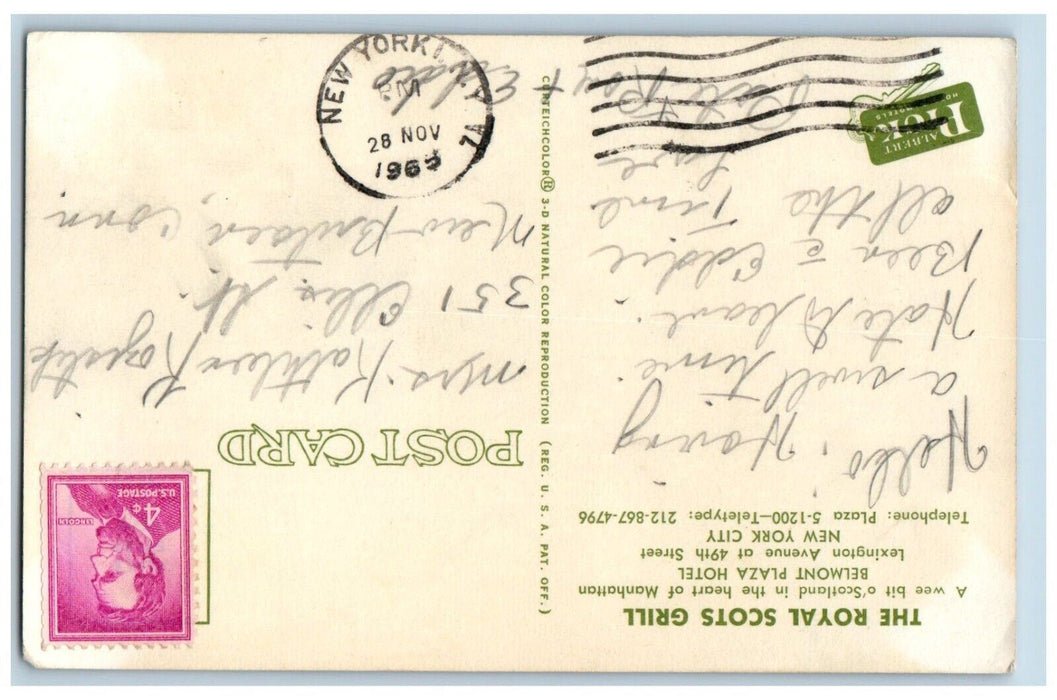 The Royal Scots Grill Belmont Plaza Hotel Dining Room New York City NY Postcard