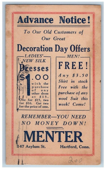c1905 Decoration Day Offers Advertising Hartford Connecticut CT Antique Postcard