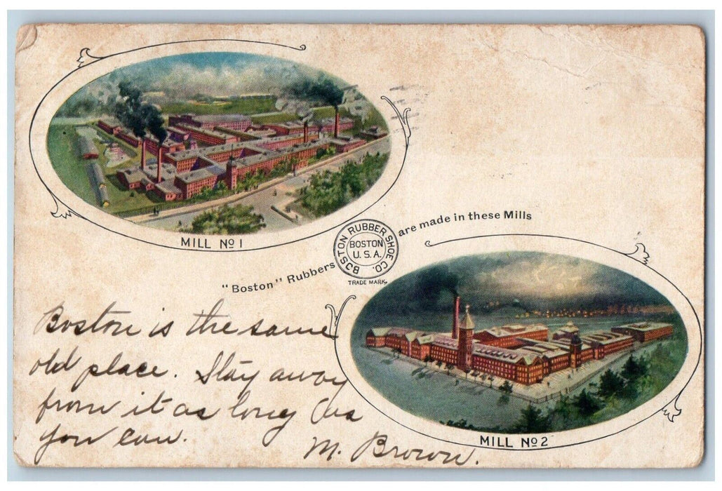 1907 View Of Mill No. 1 And Mill No. 2 Boston Massachusetts MA Antique Postcard