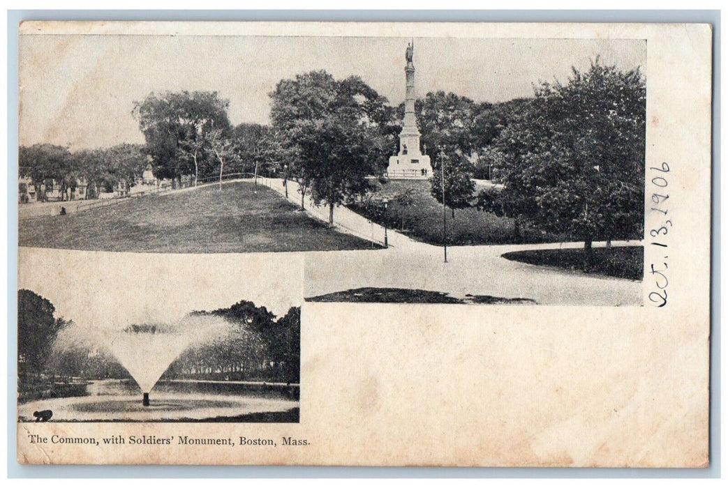 The Common With Soldiers Monument Boston Massachusetts MA Multiview Postcard