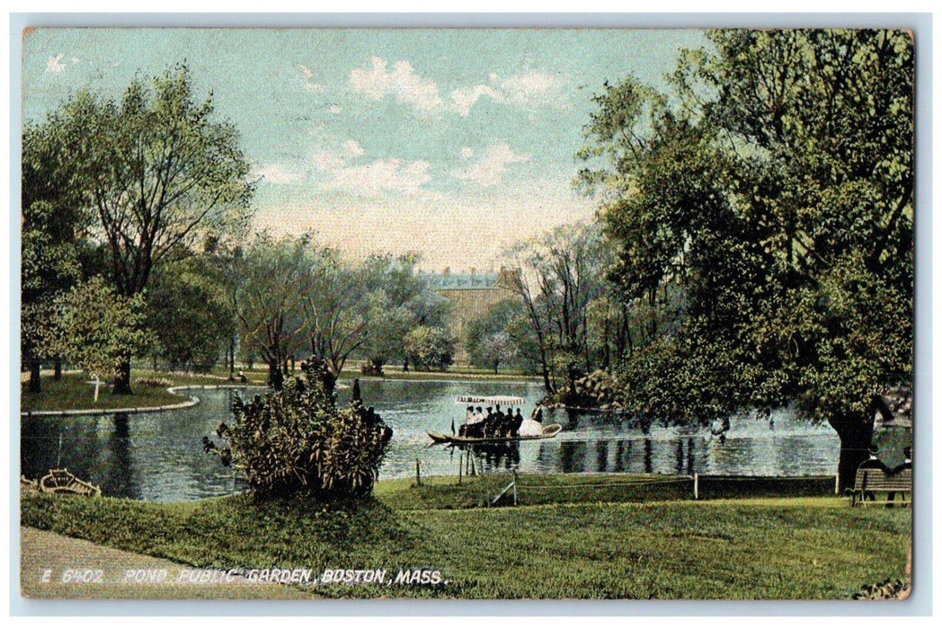1908 View Of Pond Public Garden Boat Boston Massachusetts MA Antique Postcard