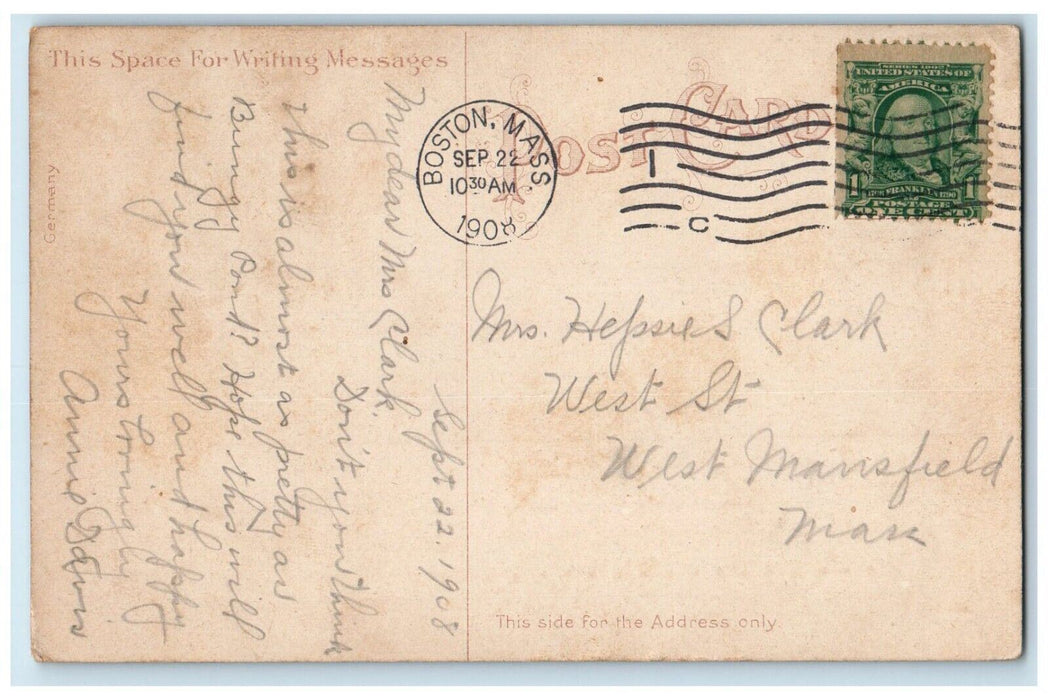 1908 View Of Pond Public Garden Boat Boston Massachusetts MA Antique Postcard