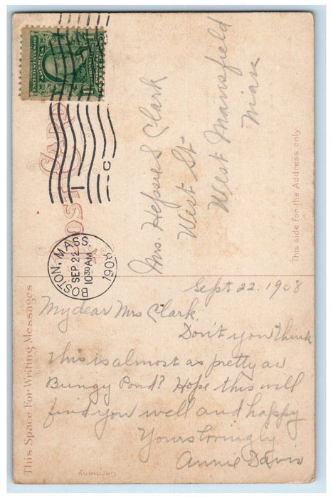 1908 View Of Pond Public Garden Boat Boston Massachusetts MA Antique Postcard