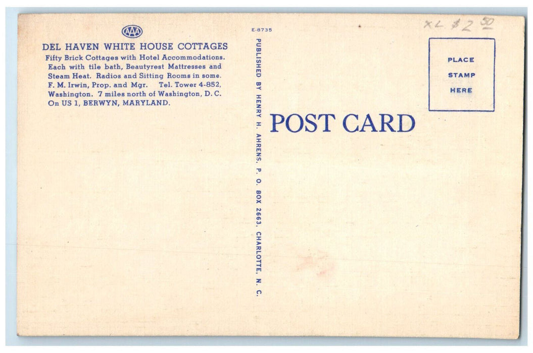 c1950's Del Haven White House Cottages Washington DC Vintage Postcard