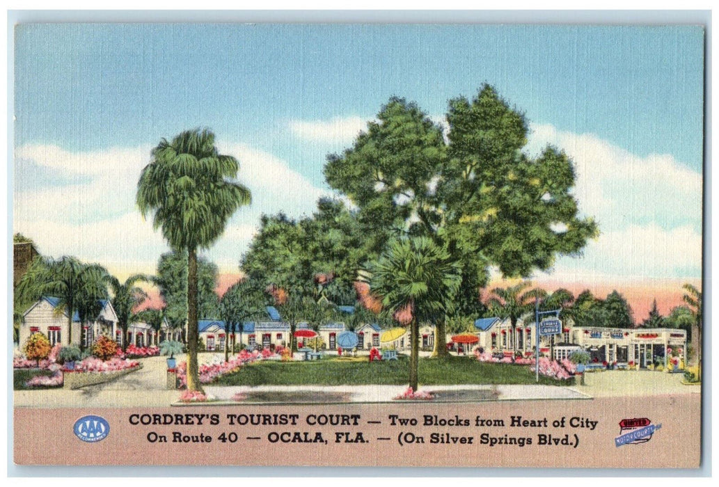 c1950's Cordrey's Tourist Court On Silver Springs Blvd Ocala Florida FL Postcard