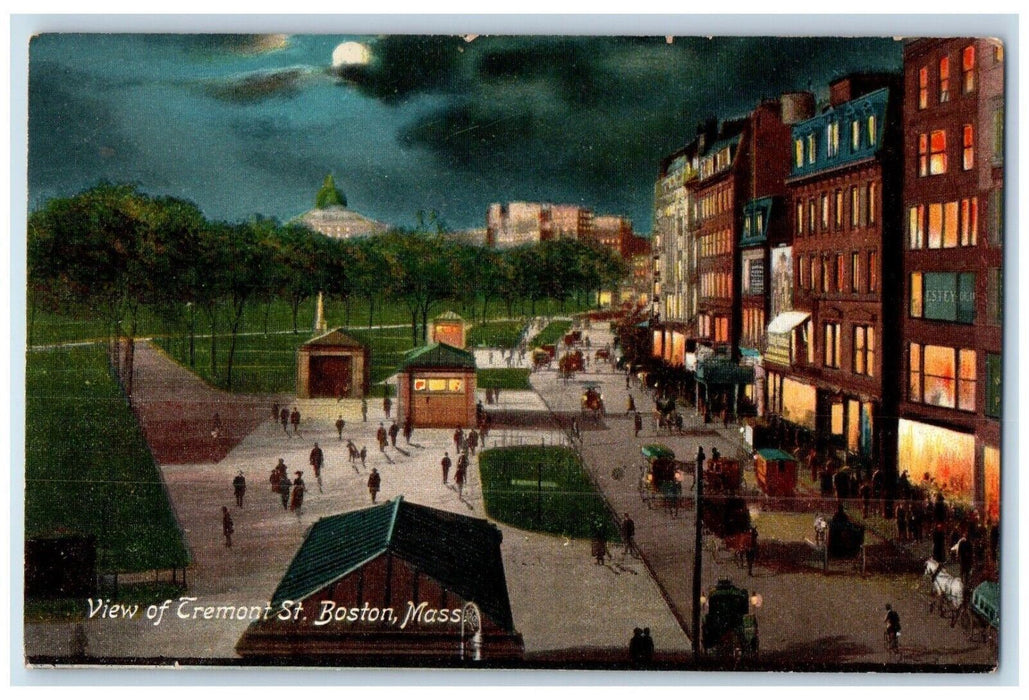 c1910's View Of Tremont St. Moonlight View Boston Massachusetts MA Postcard