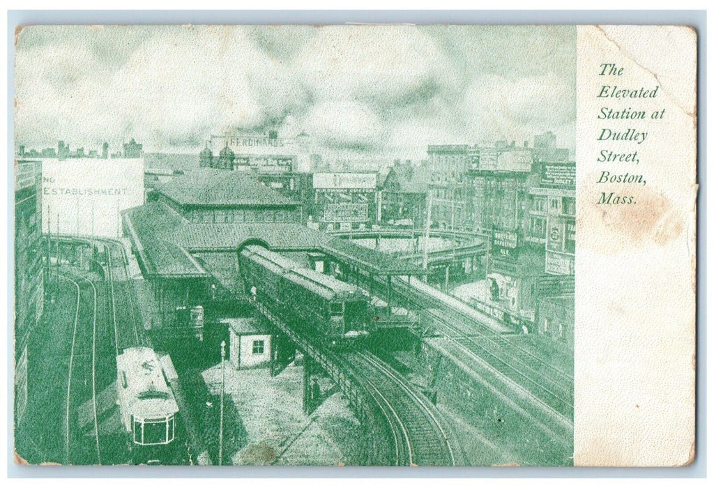 c1905 The Elevated Station At Dudley Street Railroad Train Boston MA Postcard