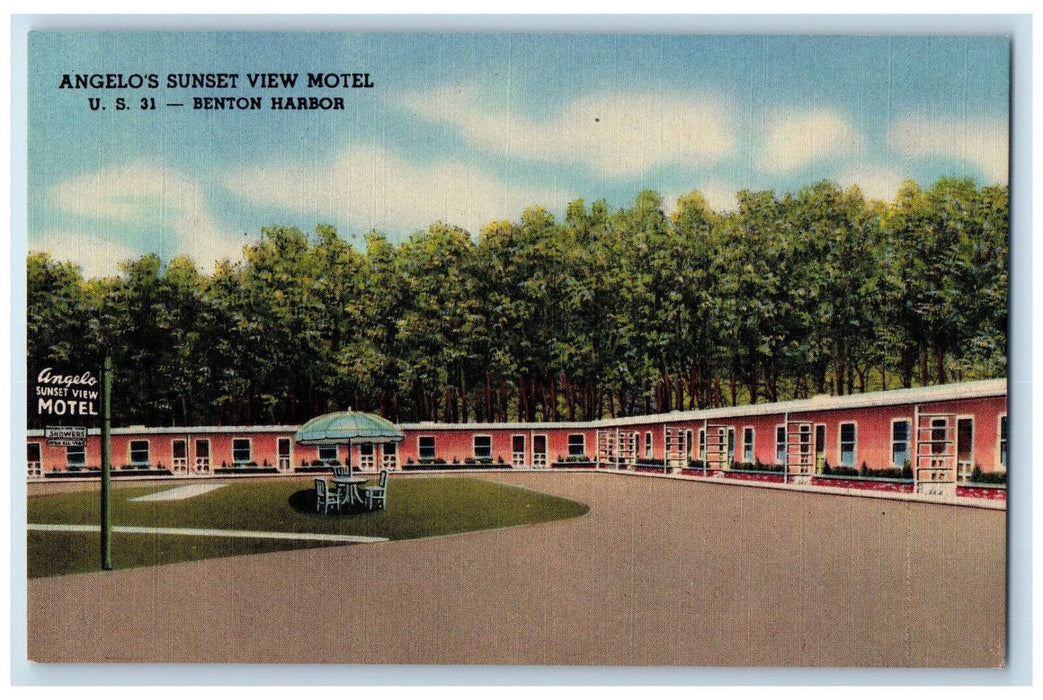 1962 Angelo's Sunset View Motel Benton Harbor Michigan MI Posted Postcard