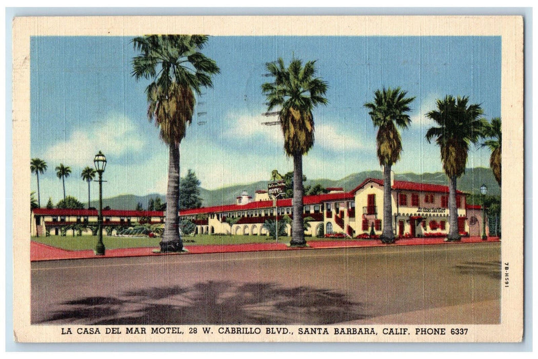 1950 La Casa Del Mar Motel Santa Barbara California CA Posted Postcard