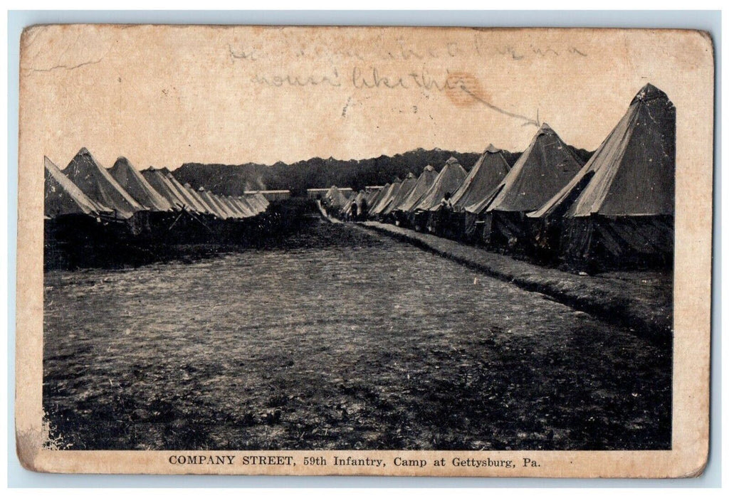 1918 Company Street 59th Infantry Camp At Gettysburg Pennsylvania PA Postcard