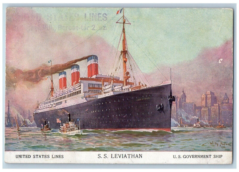 c1910's United State Lines S. S. Leviathan U. S. Government Ship Postcard