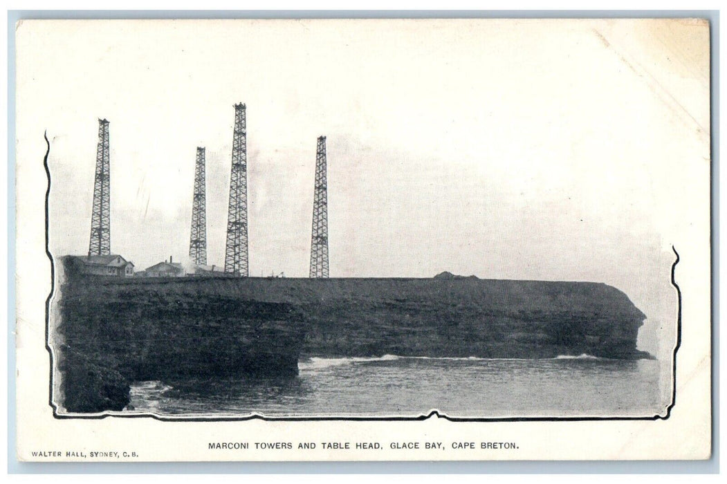 Marconi Towers And Table Head Glace Bay Cape Breton Canada Antique Postcard