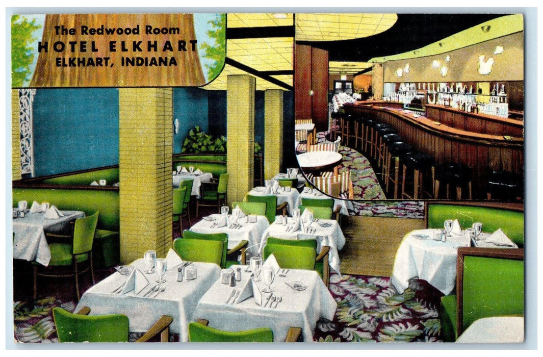 c1950's The Redwood Room Dining Hotel Elkhart Elkhart IN Unposted Postcard
