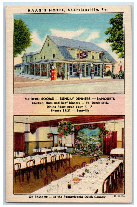 c1950's Map Haag's Hotel Shartlesville Pennsylvania PA Multiview Postcard