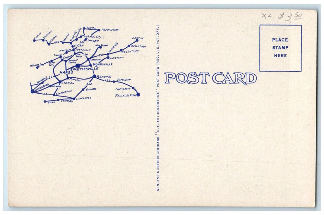 c1950's Map Haag's Hotel Shartlesville Pennsylvania PA Multiview Postcard