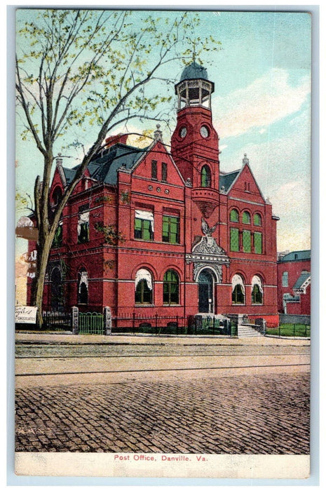 c1910 Post Office Danville Virginia VA Vintage Unposted Lithochrome Postcard