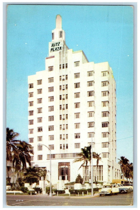 1953 The Ritz Plaza Hotel Pool and Club Cabana Miami Beach FL Postcard