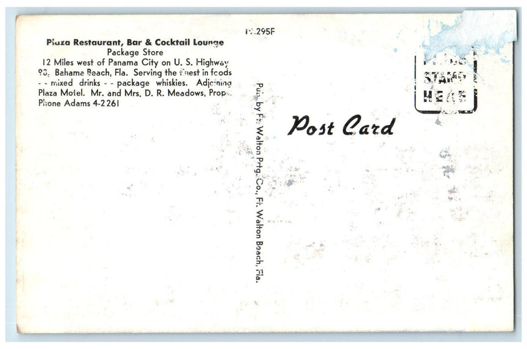 c1950's Plaza Restaurant Bar Cocktail Lounge Bahama Beach FL Postcard