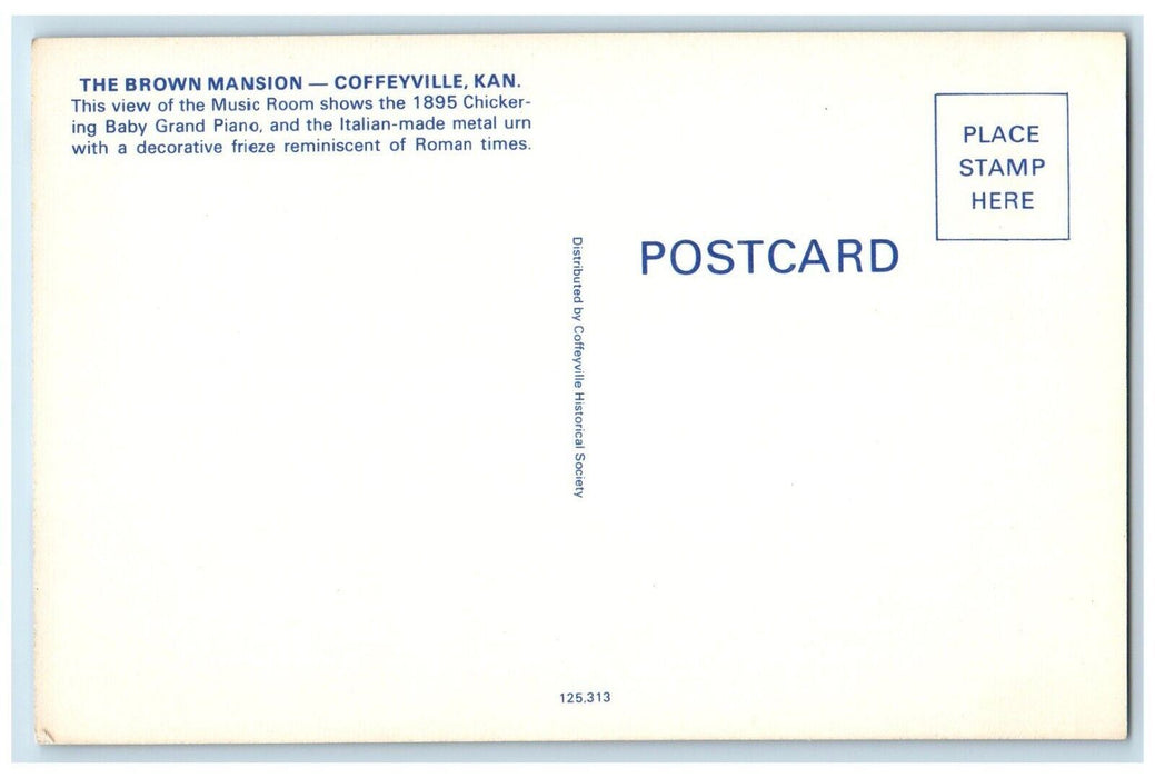 c1960 Brown Mansion Music Room Grand Piano Interior Coffeyville Kansas Postcard