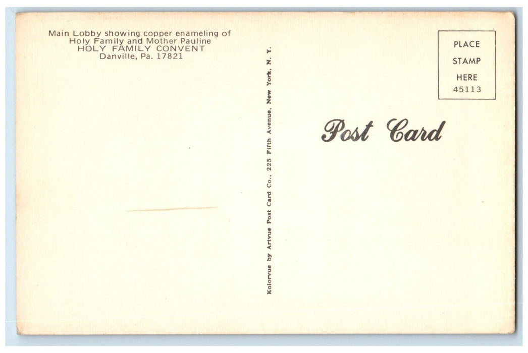 c1950's Main Lobby Copper Enameling Holy Family Convent Danville PA Postcard