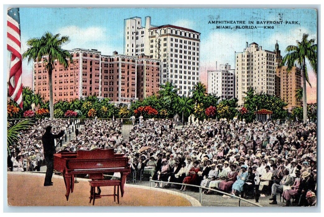 c1940 Amphitheatre Bayfront Park Gathering Grand Piano Miami Florida Postcard