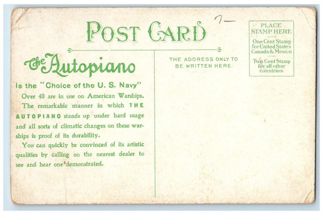 1910 Autopiano Factories New York City Hudson River Atlantic Battleship Postcard