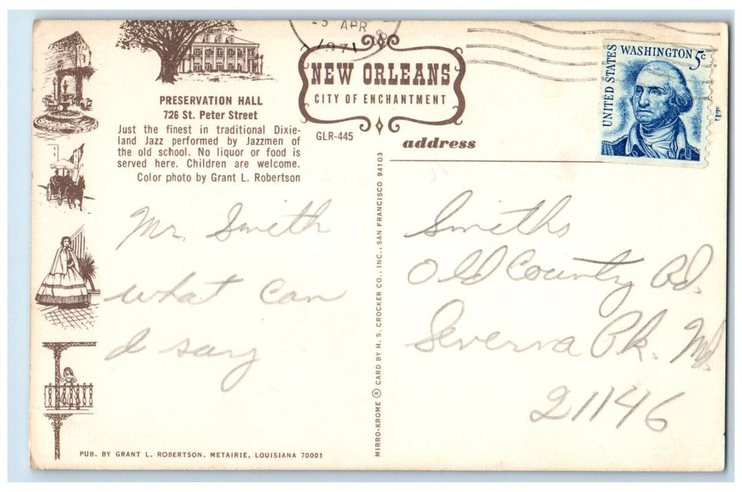 1971 Preservation Hall 726 St. Peter Street Traditional Dixieland Jazz Postcard
