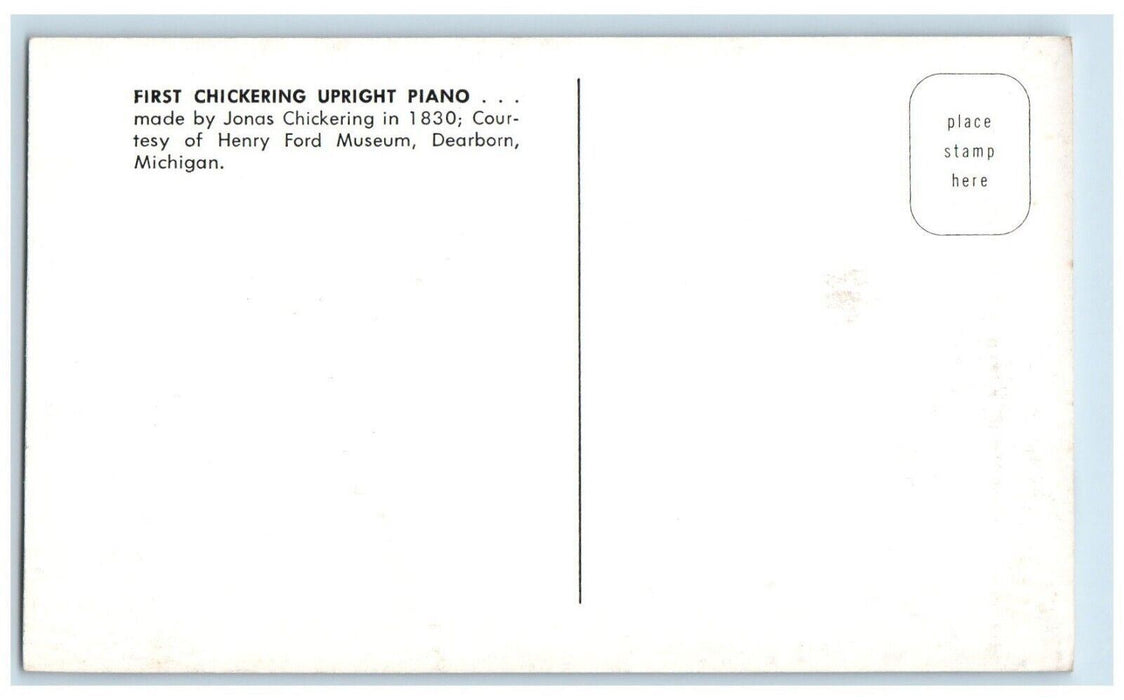 c1920 First Chickering Upright Piano Jonas Chickering Dearborn Michigan Postcard