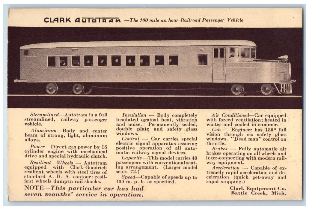 Clark Autotram Clark Equipment Co. Century Of Progress Battle Creek MI Postcard