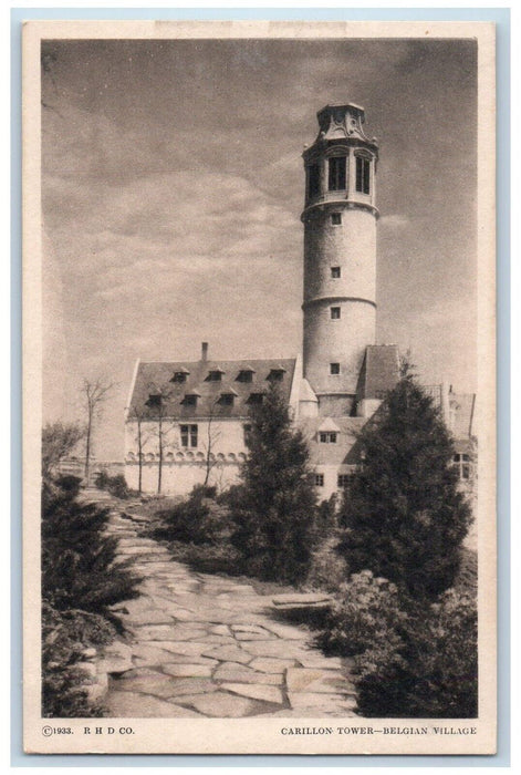 1933 Carillion Tower Belgian Village Century Of Progress Chicago IL Postcard
