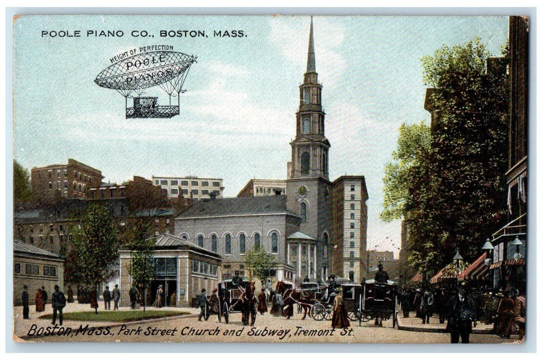 1911 Park Street Church Subway Tremont Poole Piano Boston Massachusetts Postcard