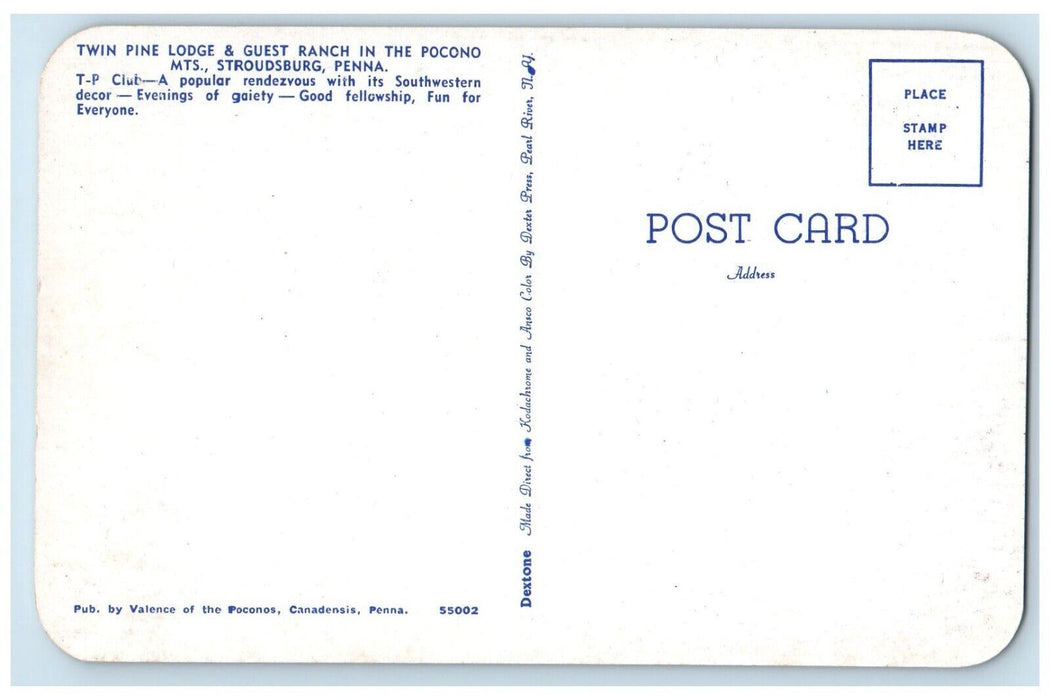 c1960 Twin Pine Lodge Guest Ranch Pocono Mts Stroudsburg Pennsylvania Postcard