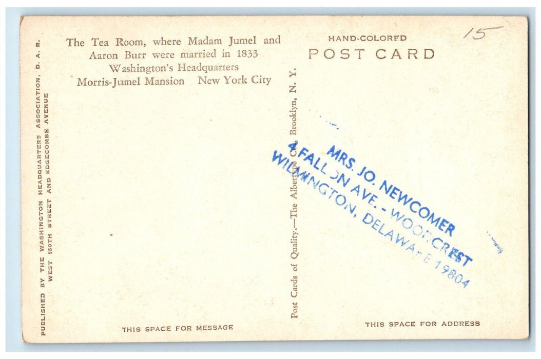 c1940 Team Room Madam Jumel Aaron Burr Washington Headquarters New York Postcard
