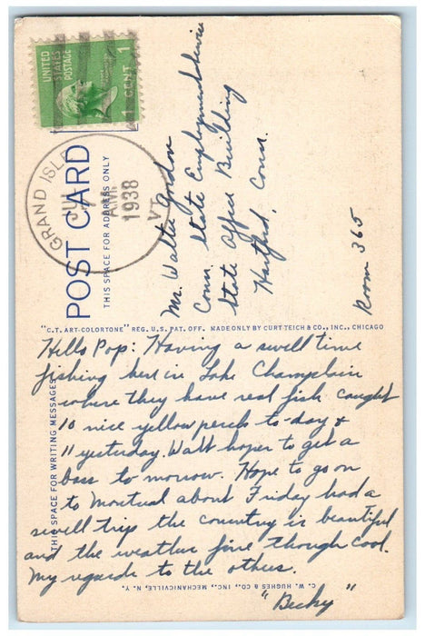 1938 New Bridge Across Lake Champlain Ruses Point NY, Alburgh VT Posted Postcard