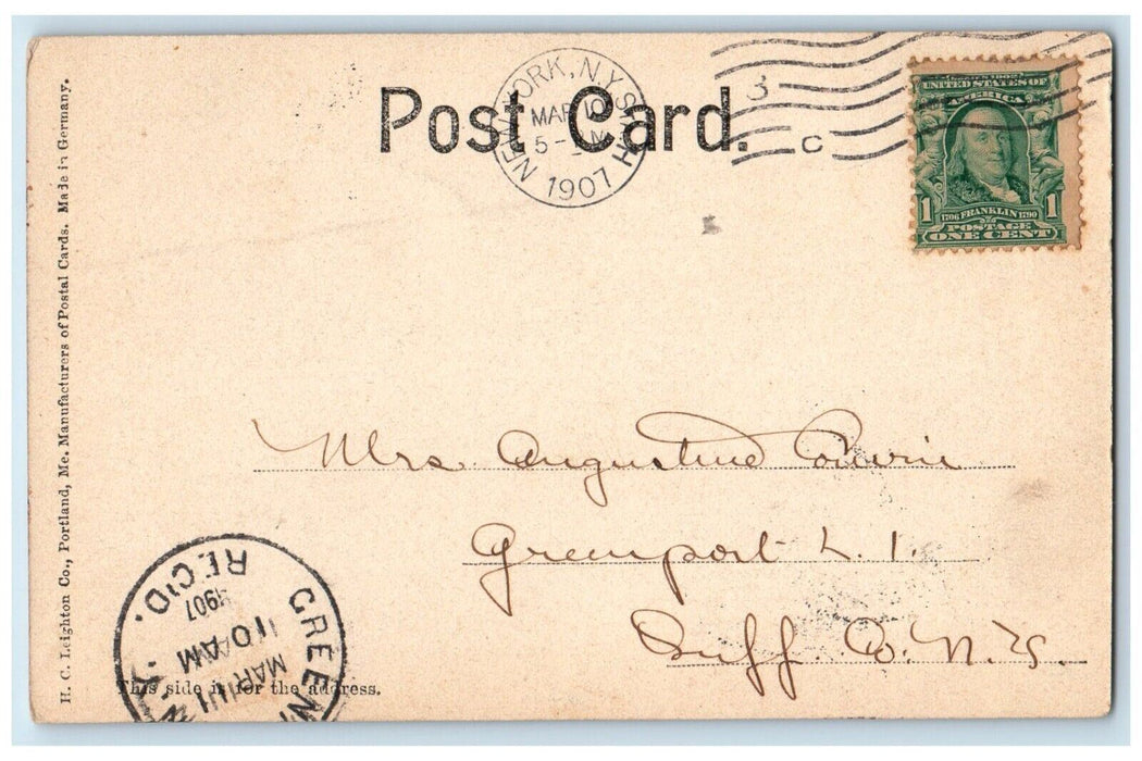 1907 Wall Street Trinity Churching Background New York NY Antique Postcard