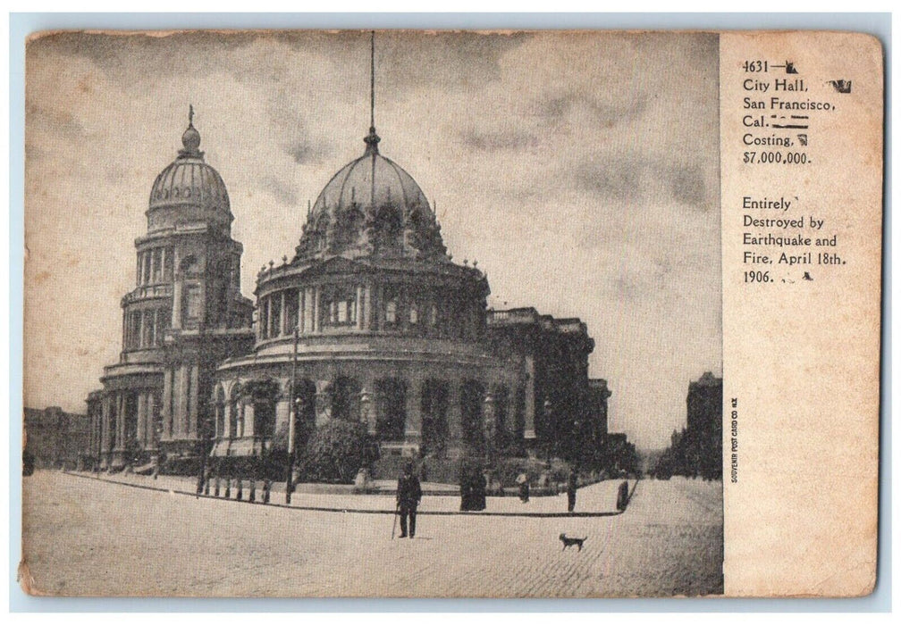 c1905 City Hall Building Exterior Scene San Francisco California CA Postcard