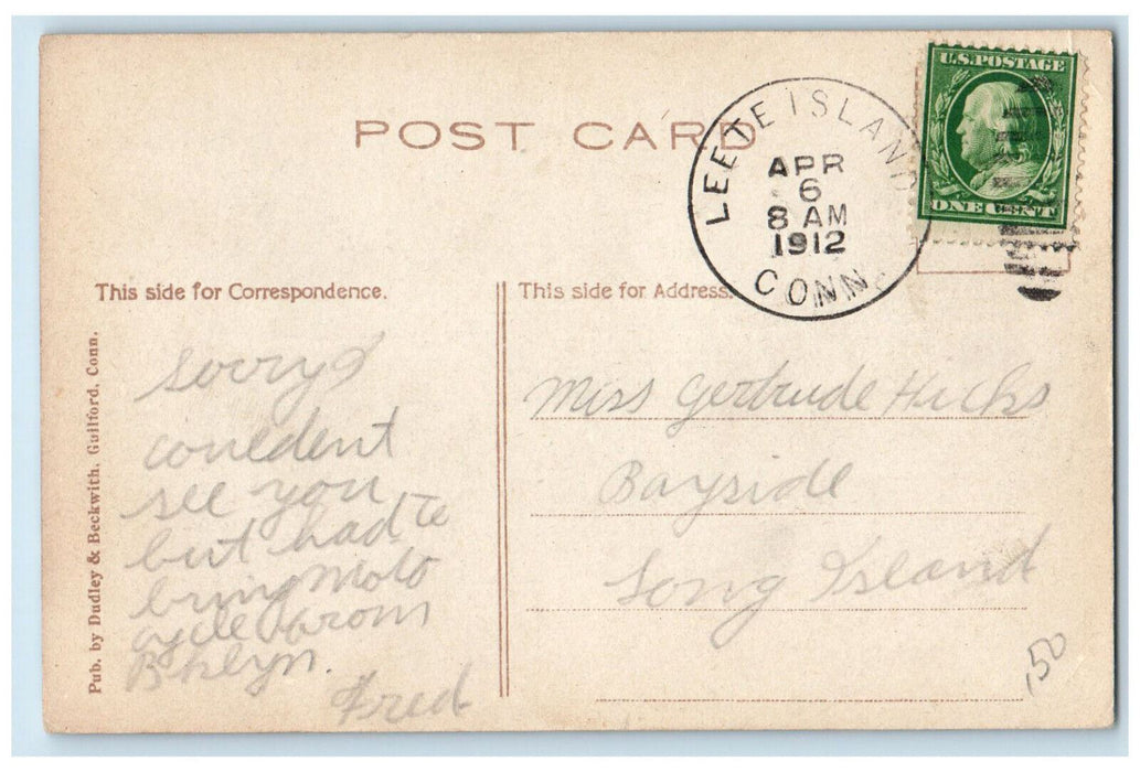 1912 Monument View of Green Guilford Connecticut CT Leete Island CT Postcard