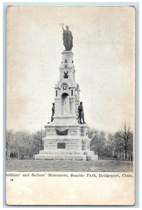 c1910 Soldier's and Sailors Monument Seaside Park Bridgeport CT Postcard