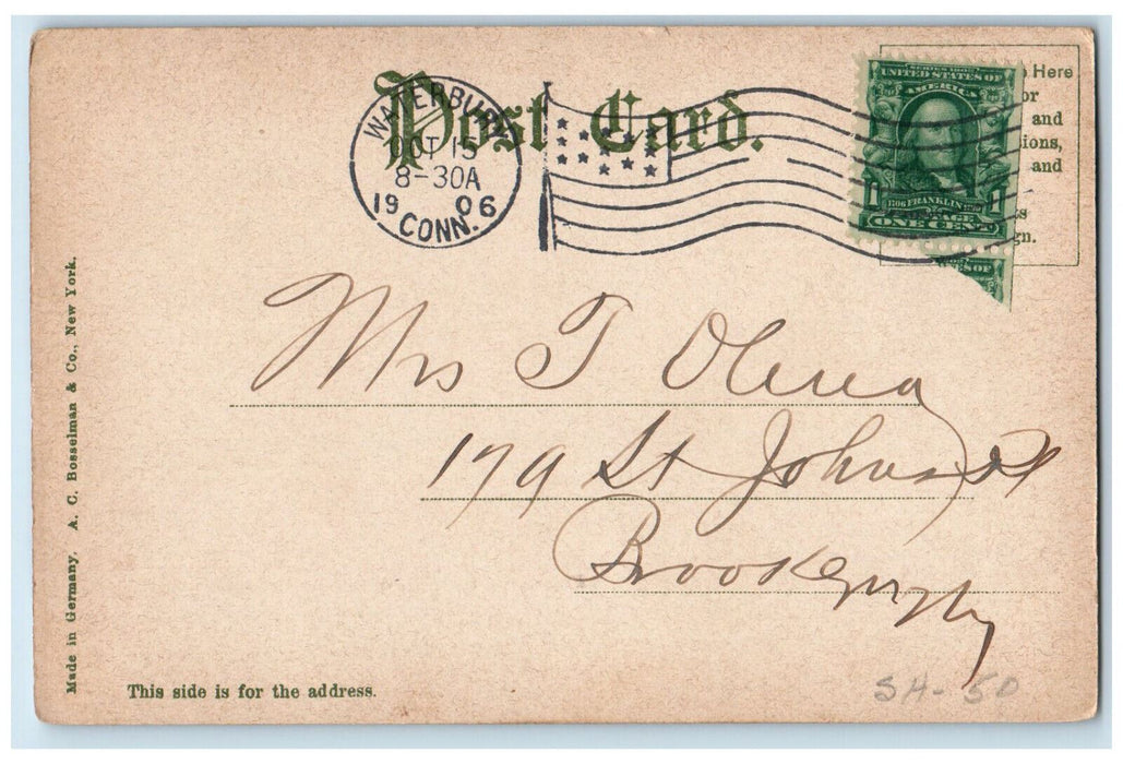 1906 Church Street Waterbury Connecticut CT Antique Posted Postcard